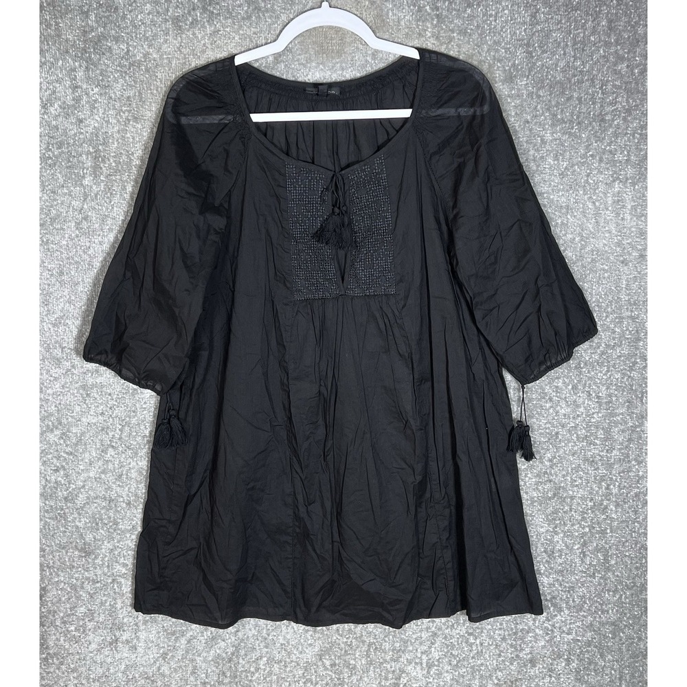 Topshop Sheer Embroidered Mini Dress Womens Sz S Black Tassel Tie Whimsigoth